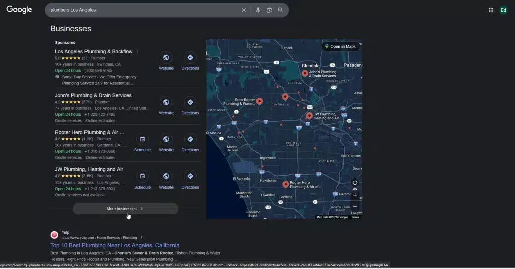 Searching plumbers using Google Search