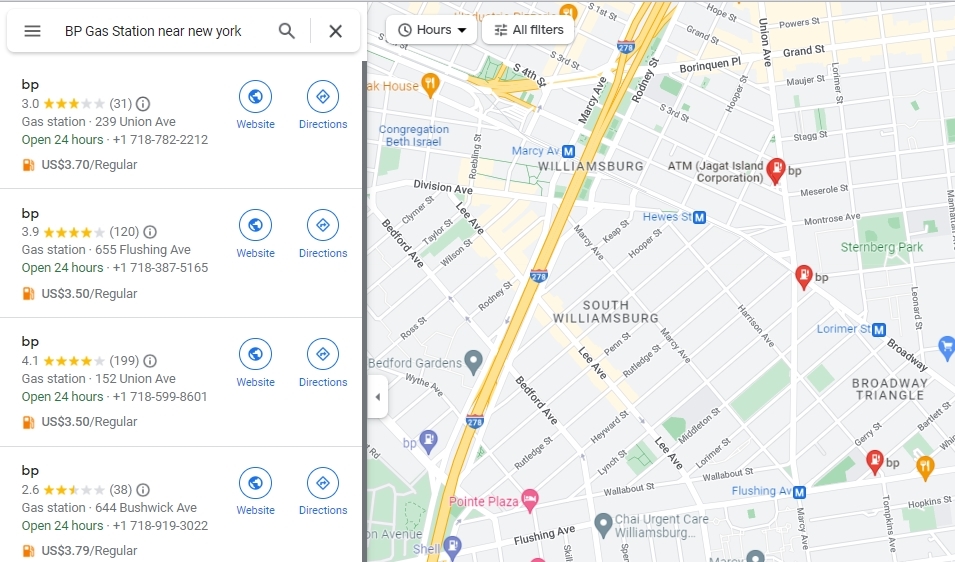 Google Maps - Shell-Stationen