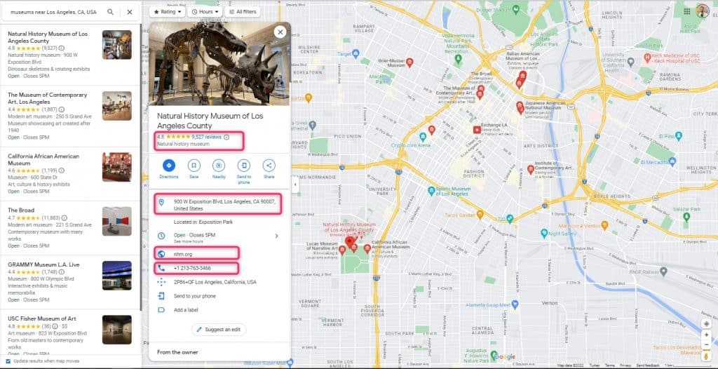 Informacje o miejscu w Mapach Google