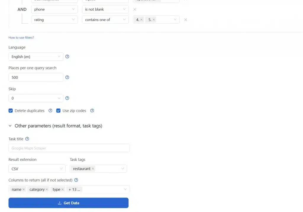 Other Parameters and columns to return