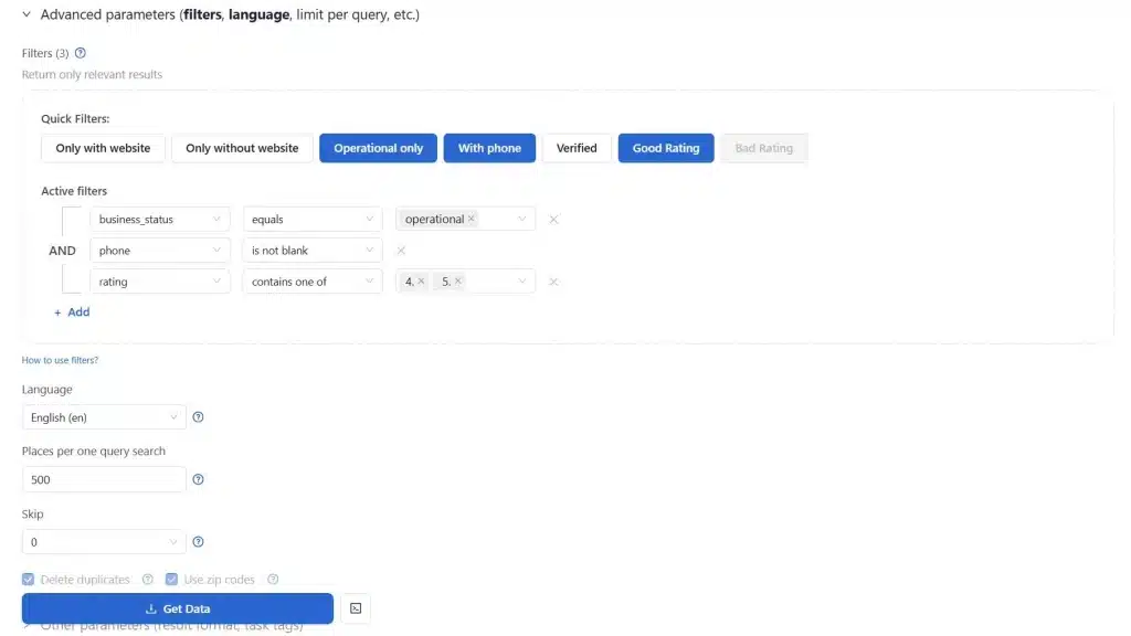 Outscraper Advanced Filters