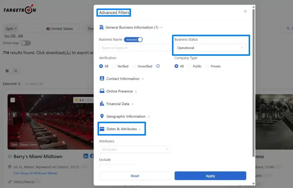 Targetron Advanced Filters