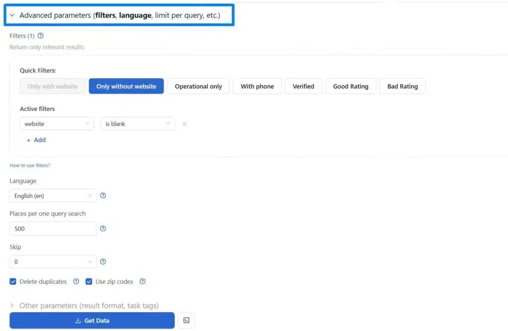 Outscraper Advanced Parameters
