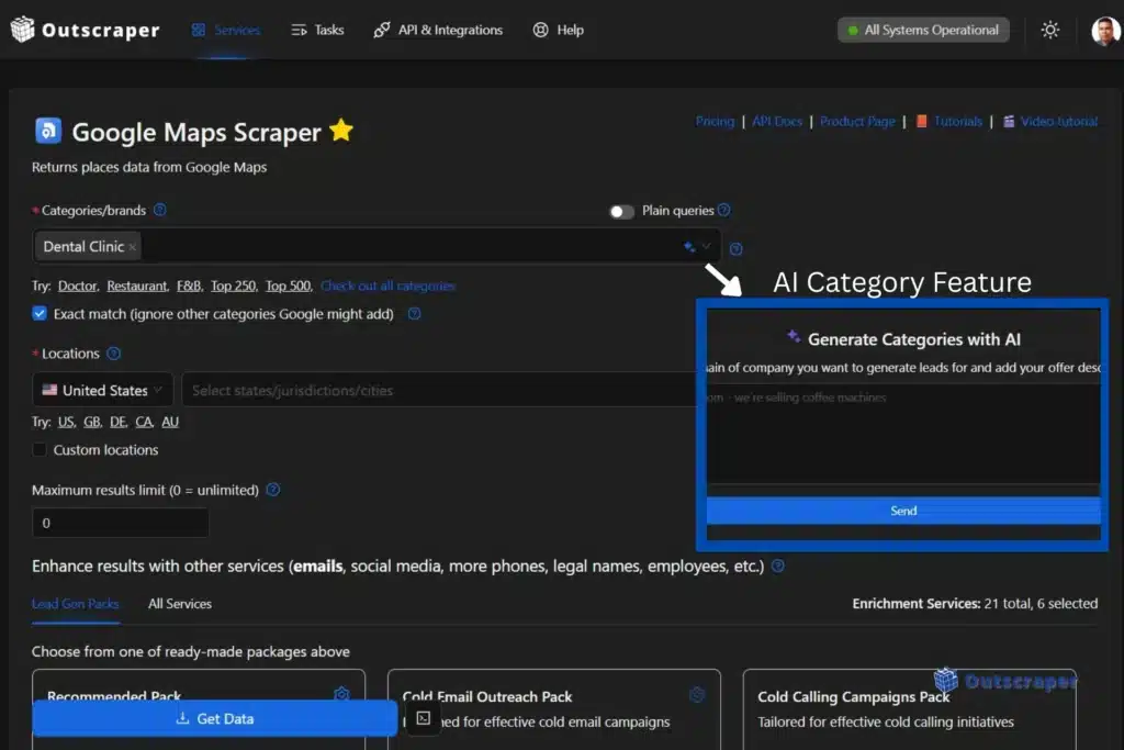 Google Maps Scraper Category selection