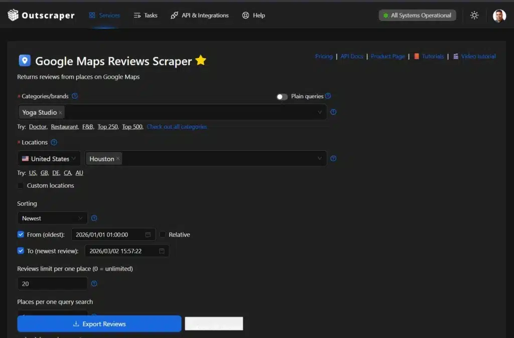 Скребок отзывов Google