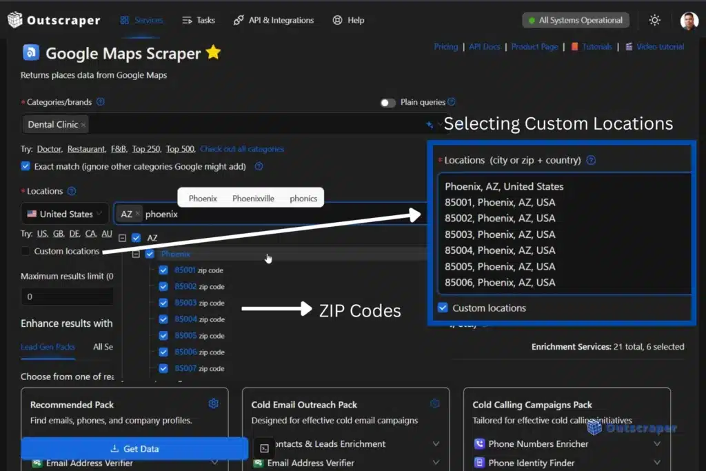 Selecting locations inside Google Maps scraper