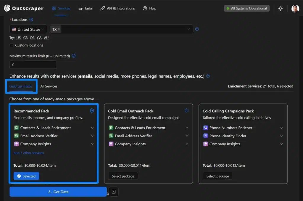 Outscraper's Lead Gen Pack