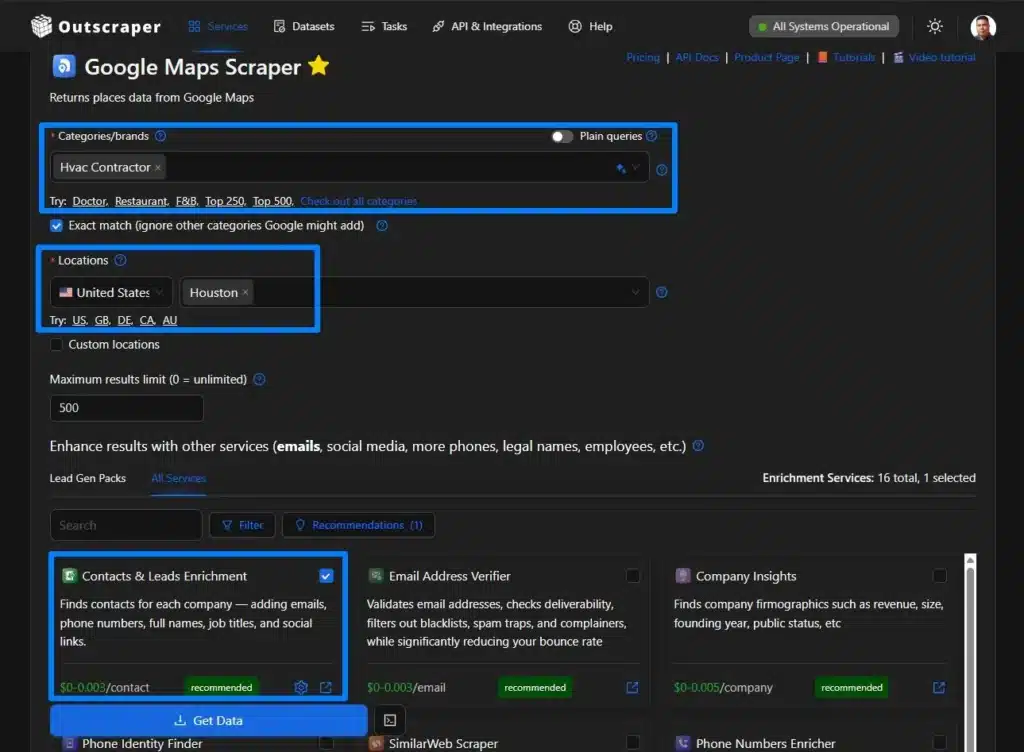 Add the owner details that your team needs | Outscraper