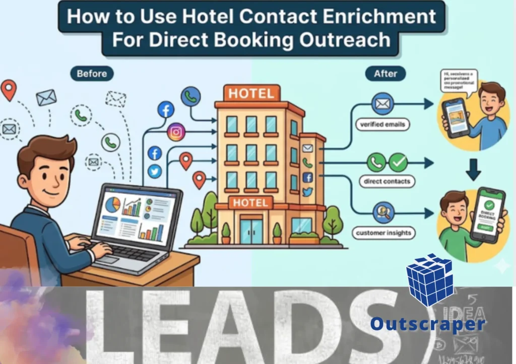 Hotel outreach fails when data is incomplete, outdated, or poorly targeted, resulting in high bounce rates, low engagement, and missed bookings. Contact enrichment fixes this by adding verified emails, phone numbers, and behavioral data. When combined with enriched data and structured lead generation, outreach improves in precision. This leads to better deliverability, higher response rates, and more direct bookings. Outscraper supports this process by extracting large volumes of hotel and customer data, cleaning and validating contacts, and building a reliable database for outreach.