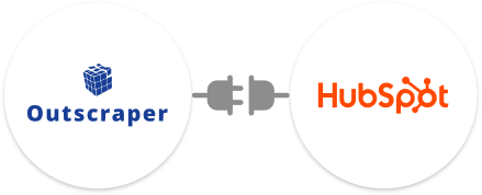 Outscraper logo connected by a plug to the HubSpot logo, symbolizing integration between the two services.