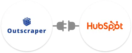 Outscraper logo connected by a plug to the HubSpot logo, symbolizing integration between the two services.