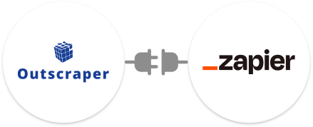 Outscraper logo connected by a plug to Zapier logo, indicating an integration between the platforms.
