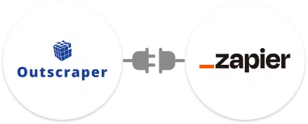 Outscraper logo connected by a plug to Zapier logo, indicating an integration between the platforms.