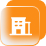Orange rounded-square button featuring a white building icon, suggesting a business/office category or function