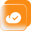 Orange rounded-square success icon with a white checkmark indicating completion