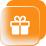 Gift box icon on an orange rounded-square button (likely a promotions or gifts action)