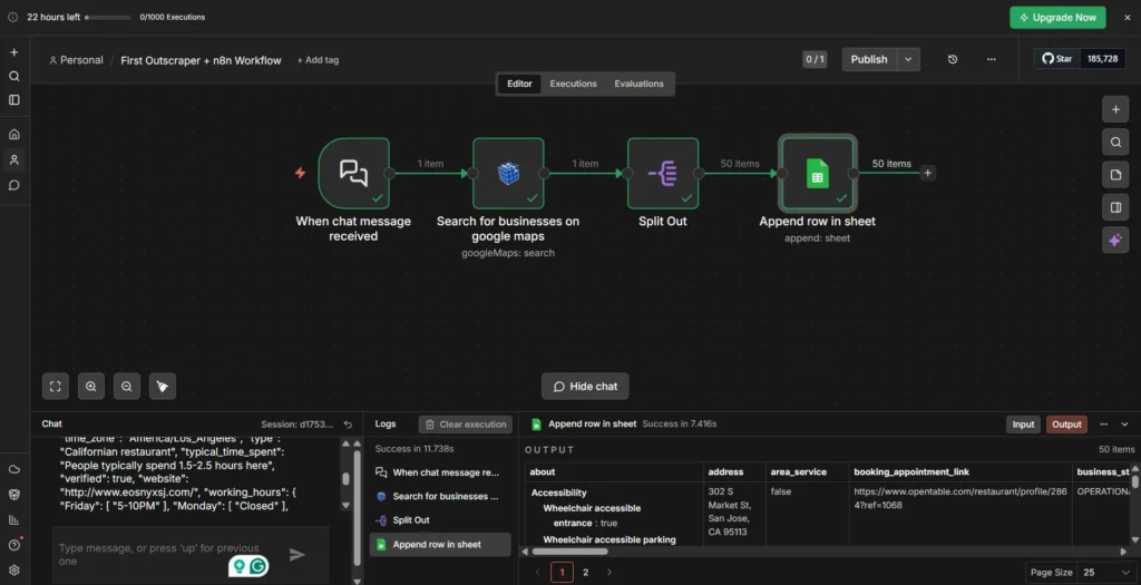 Outscraper and n8n Workflow for lead generation