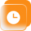 Orange rounded-square button with a white clock icon, indicating a time/history action.