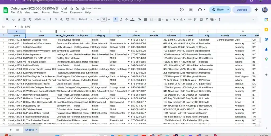 Outscraper Actual Data Results