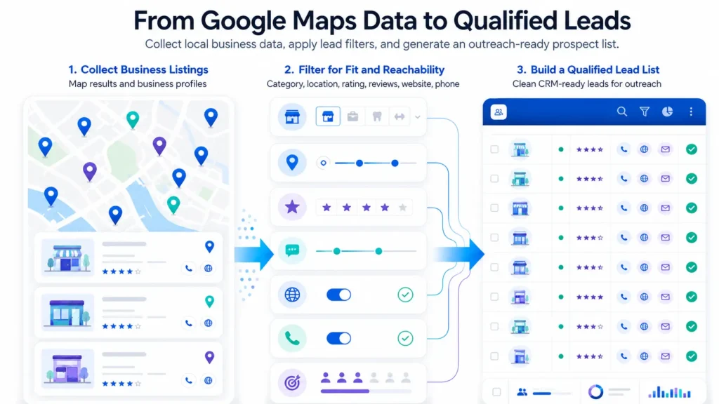 Google Maps data filtered into a qualified local business lead list