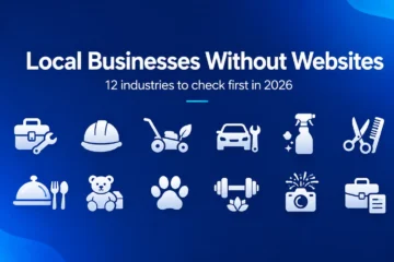 Local businesses without websites featured image with icons for 12 local industries to check in 2026.