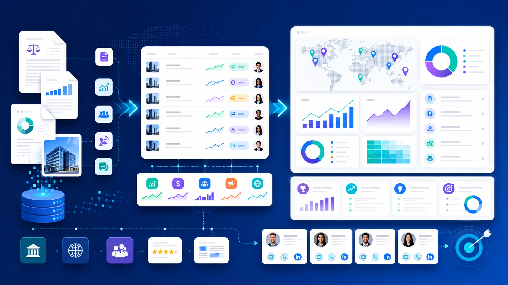 Public company data for sales prospecting and market research shown as filings, business signals, reviews, and prospect data