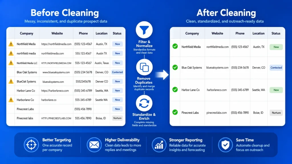 Prospect records before and after standardization and duplicate removal