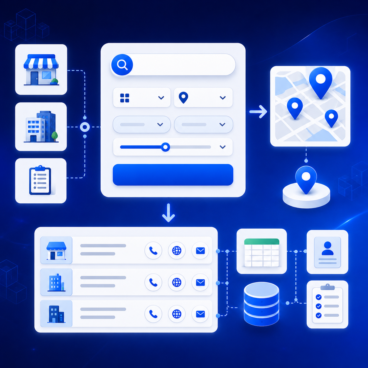 An illustration showing how to find and target businesses by category and location