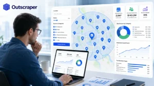 Map view of business listings clustered by category used to size a local market