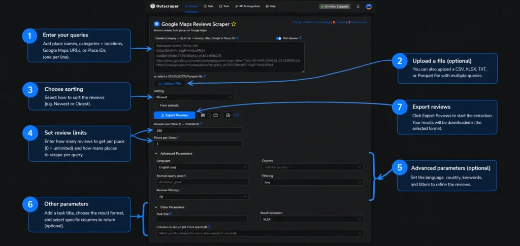 How to use the Outscraper Google Maps Reviews Scraper