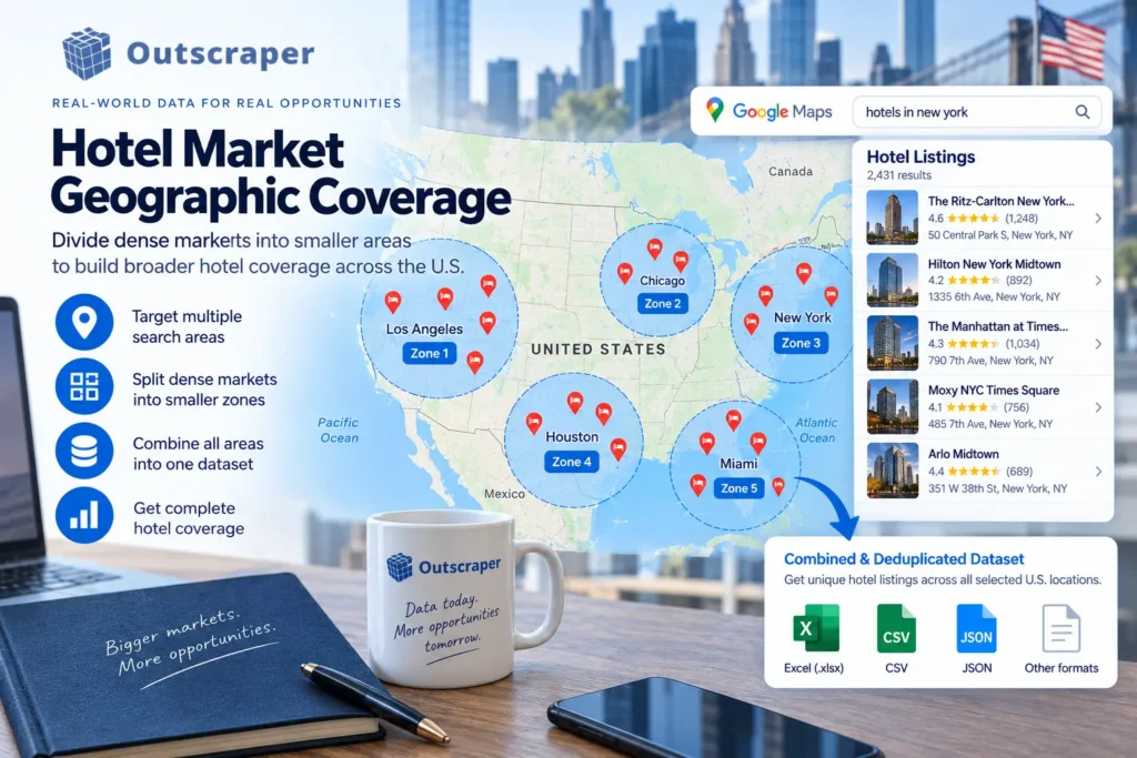 Geographic coverage strategy for collecting hotel data from Google Maps