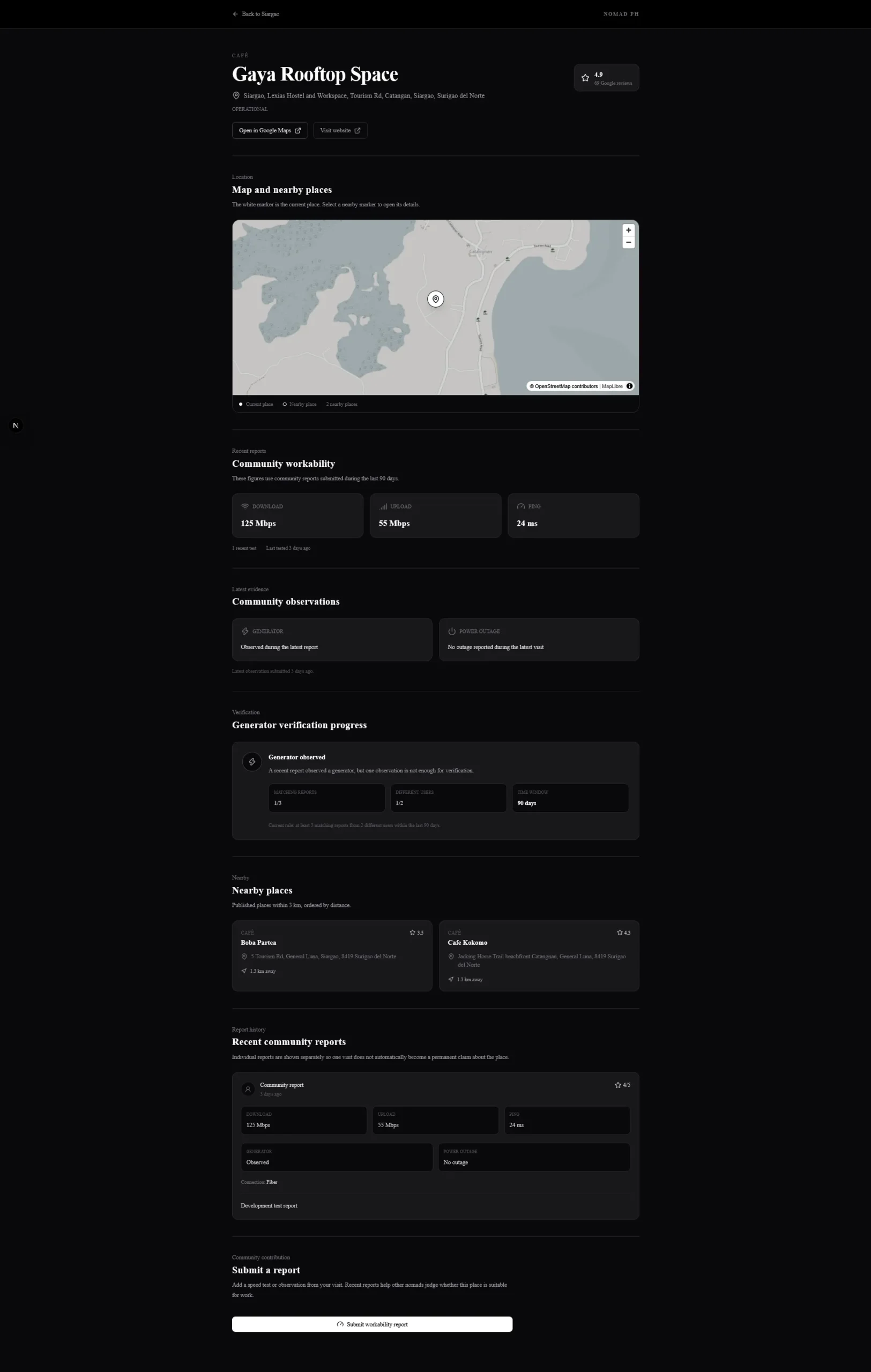 Location-based app place detail page using an imported Outscraper business record