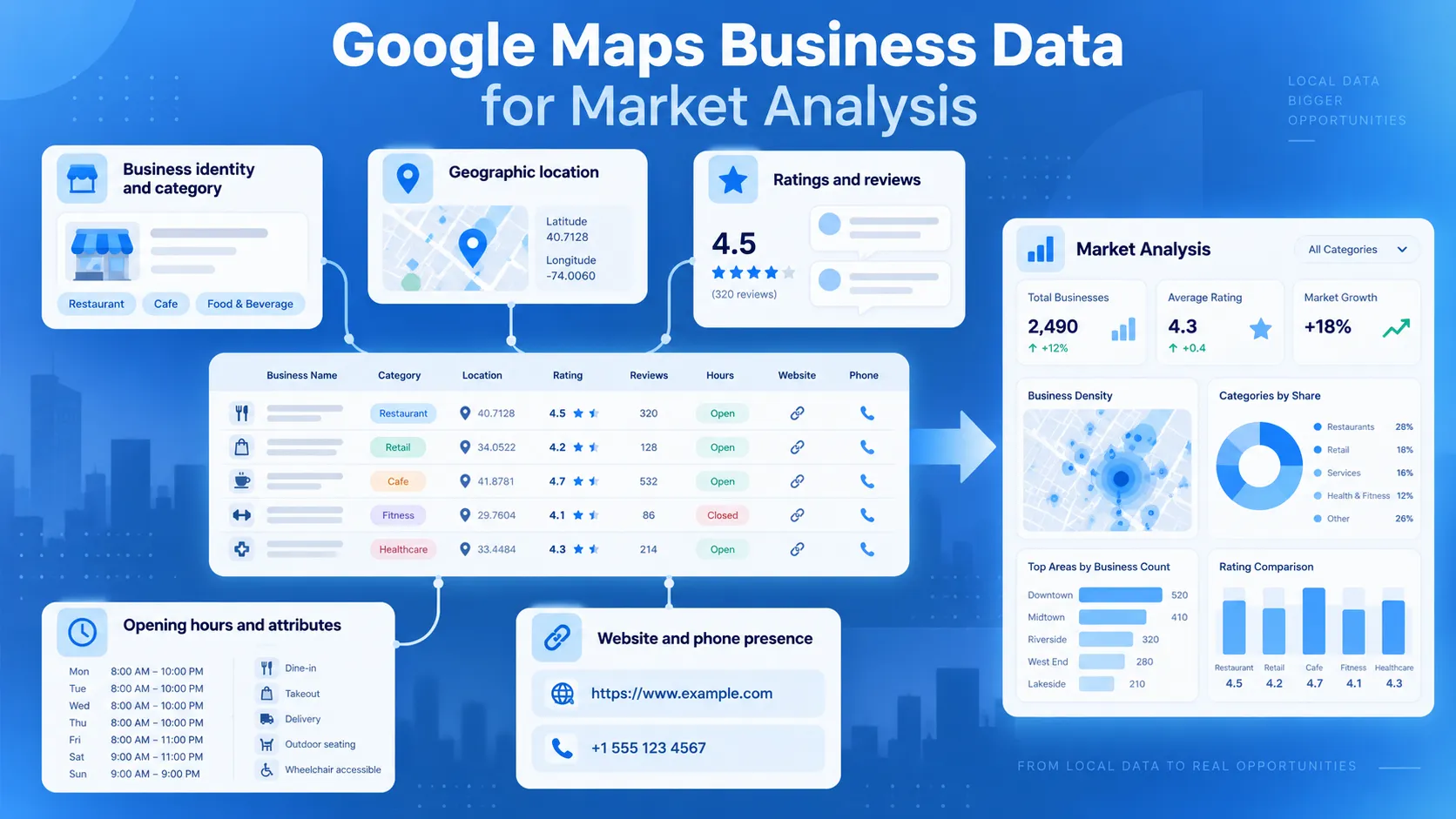 Google Maps business data fields used for market analysis