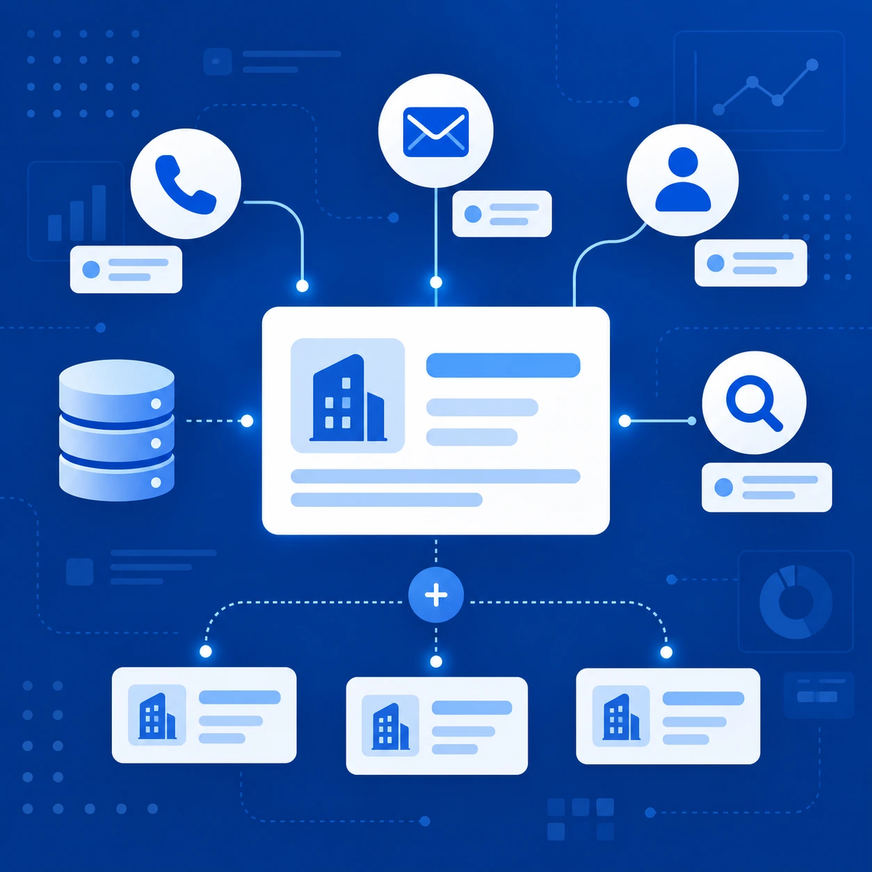 Contact enrichment icons for email, phone number, and social profile data